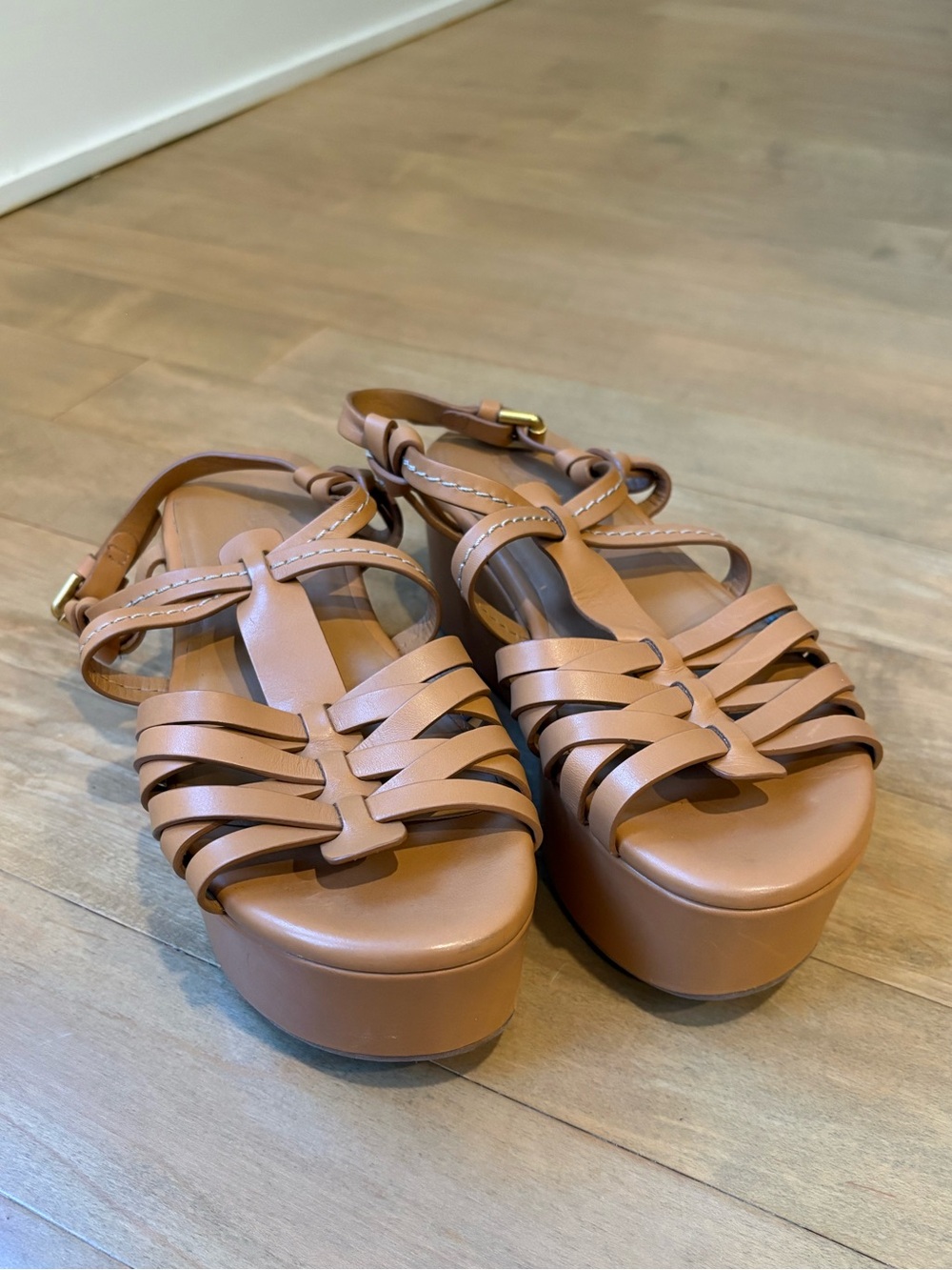 See By Chloe Tan Leather Platform Slingback Sandals